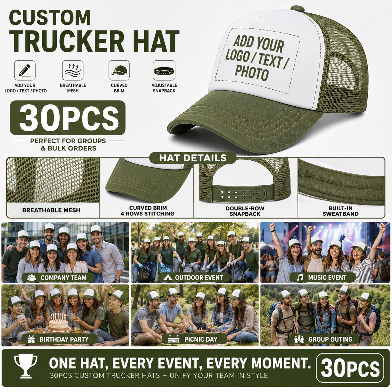 30pcs Customizable Trucker Hats, Breathable Polyester Mesh Caps