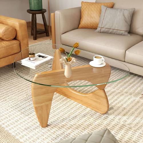 modern coffee table with tempered glass top adjustable rubber wood base portable contemporary sturdy stylish for living room patio or table for living room patio furniture minimalist decor durable construction