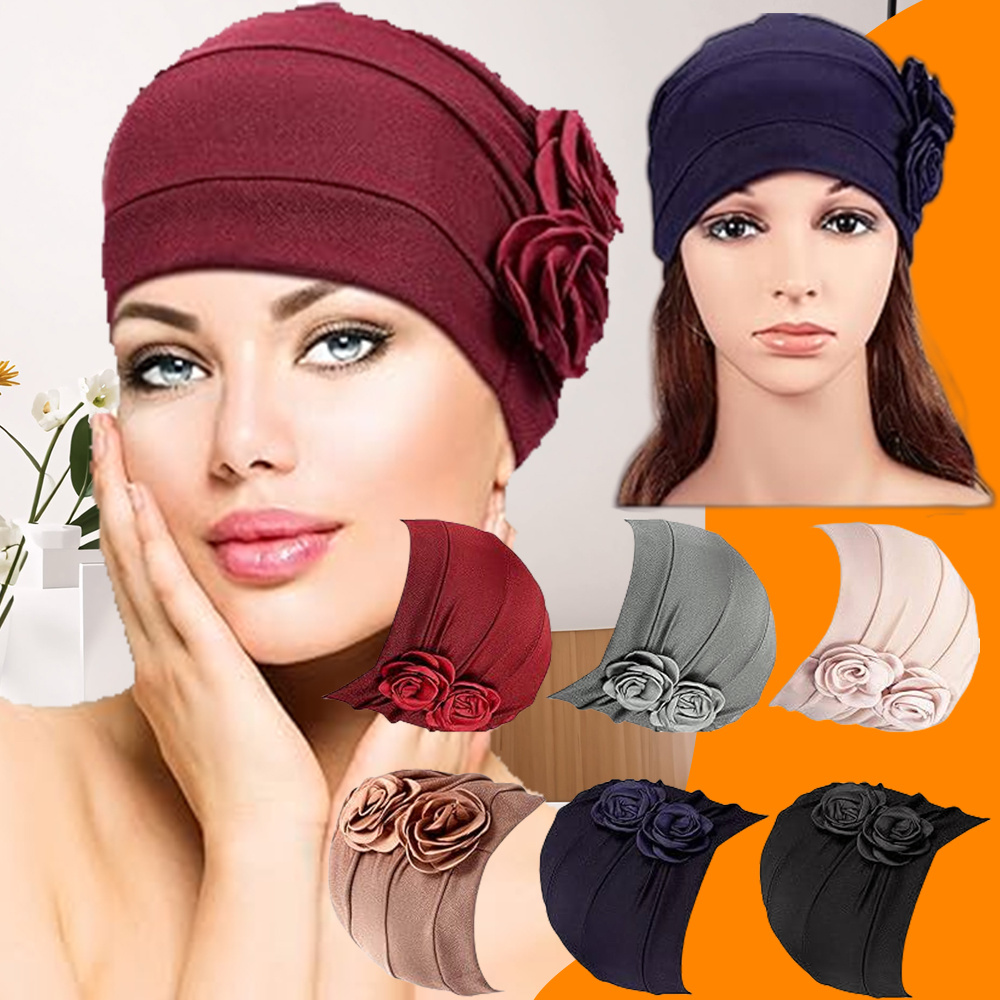6pcs cotton chemo caps women floral turbans beanies - Temu display picture 1