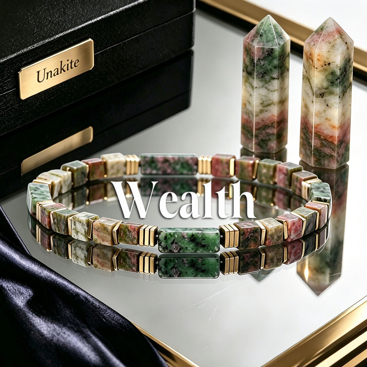 TEMU Unakite 4mm Square Bead Bracelet Symbolizing Wealth, Attracts And . Vintage Style Spiritual Jewelry Black Stone Partitions, Making It The For
