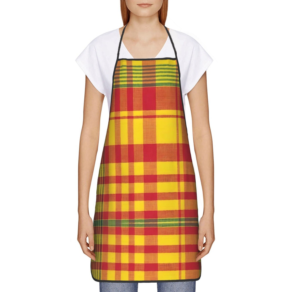 TEMU 1 tablier de cuisine plat 2D, tablier de chef manches couleur Madras, jaune, orange et rouge, idéal pour , et le nettoyage de , pour Noël ou