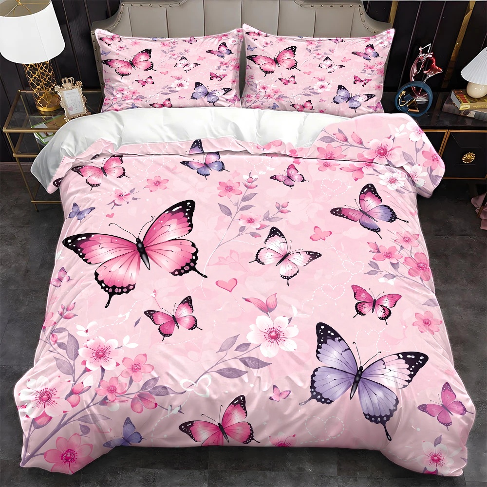 TEMU 3pcs Pink Floral Duvet Cover Set, Bedding 3pcs Set (1*duvet Cover   2*pillowcases), Suitable For , Machine Washable, Hidden Zipper Design, Queen