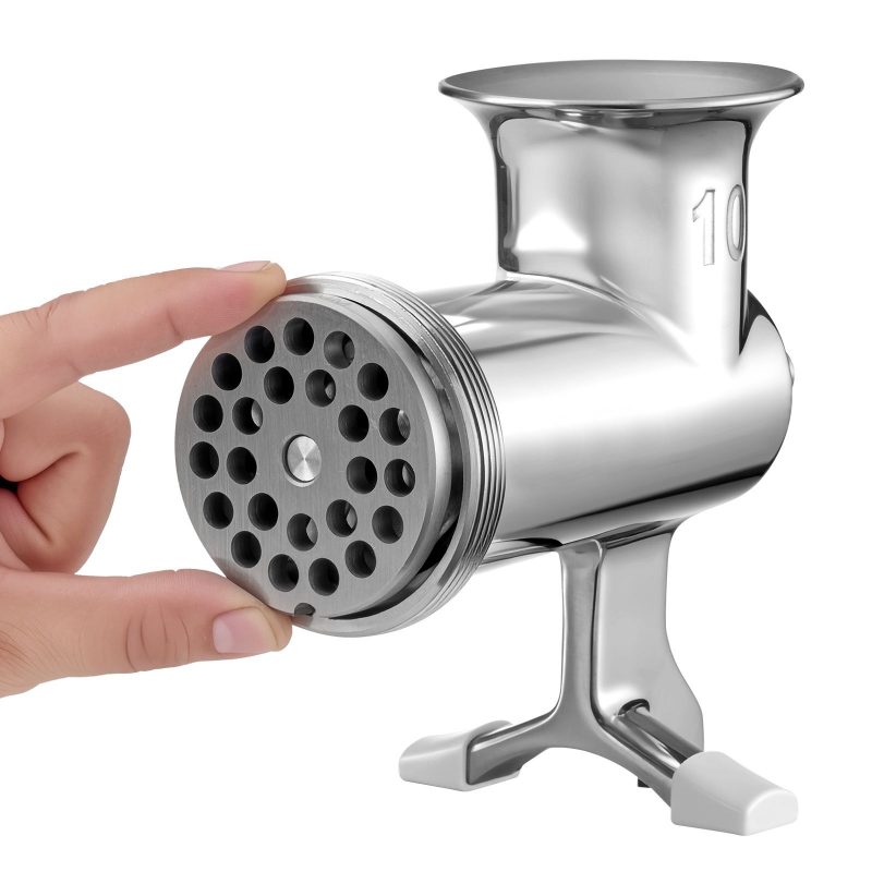 Manual Meat 304 Stainless Steel Hand Meat with Steel Table Clamp, Meat Mincer Sausage Maker with 1 Cutting Blade, 2 Cutting Plates, Sausage Tube Beef Pork Pepper Mushroom
