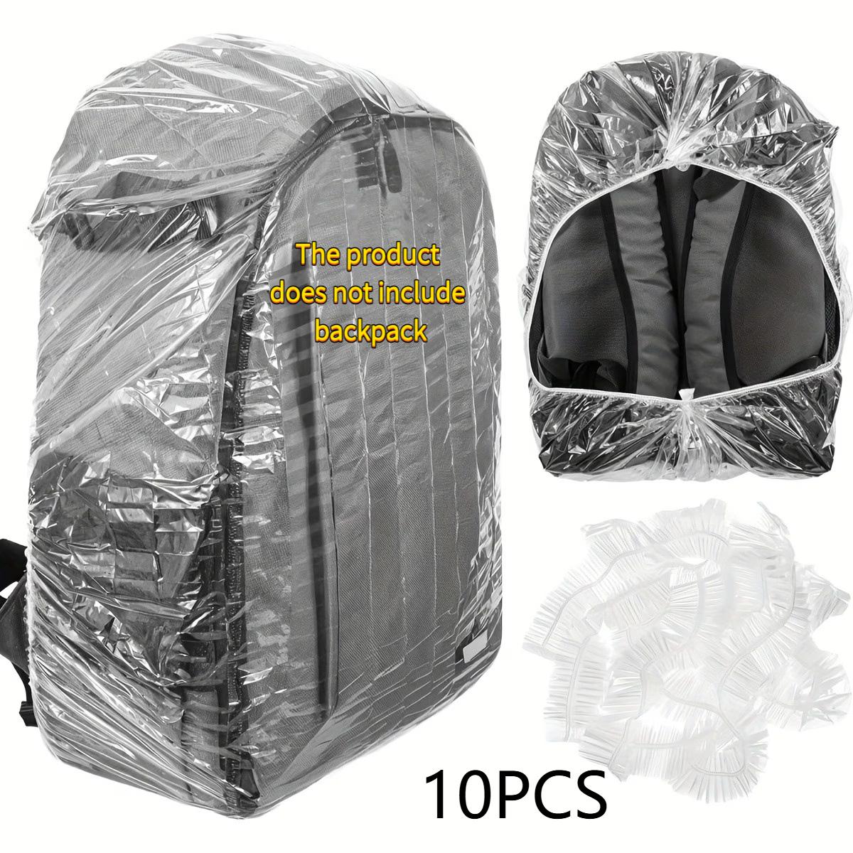 TEMU 10pcs Pack Disposable Transparent Backpack Rain Covers Suitable For Hiking, Camping, Cycling - Elastic Stretchable Cover Fits Backpacks, For