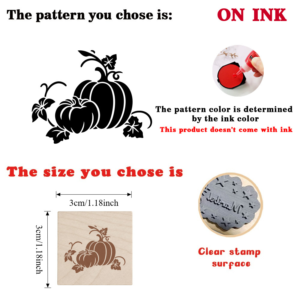 Vintage Wooden Rubber Stamp with Vine Leaves and Pumpkin Design