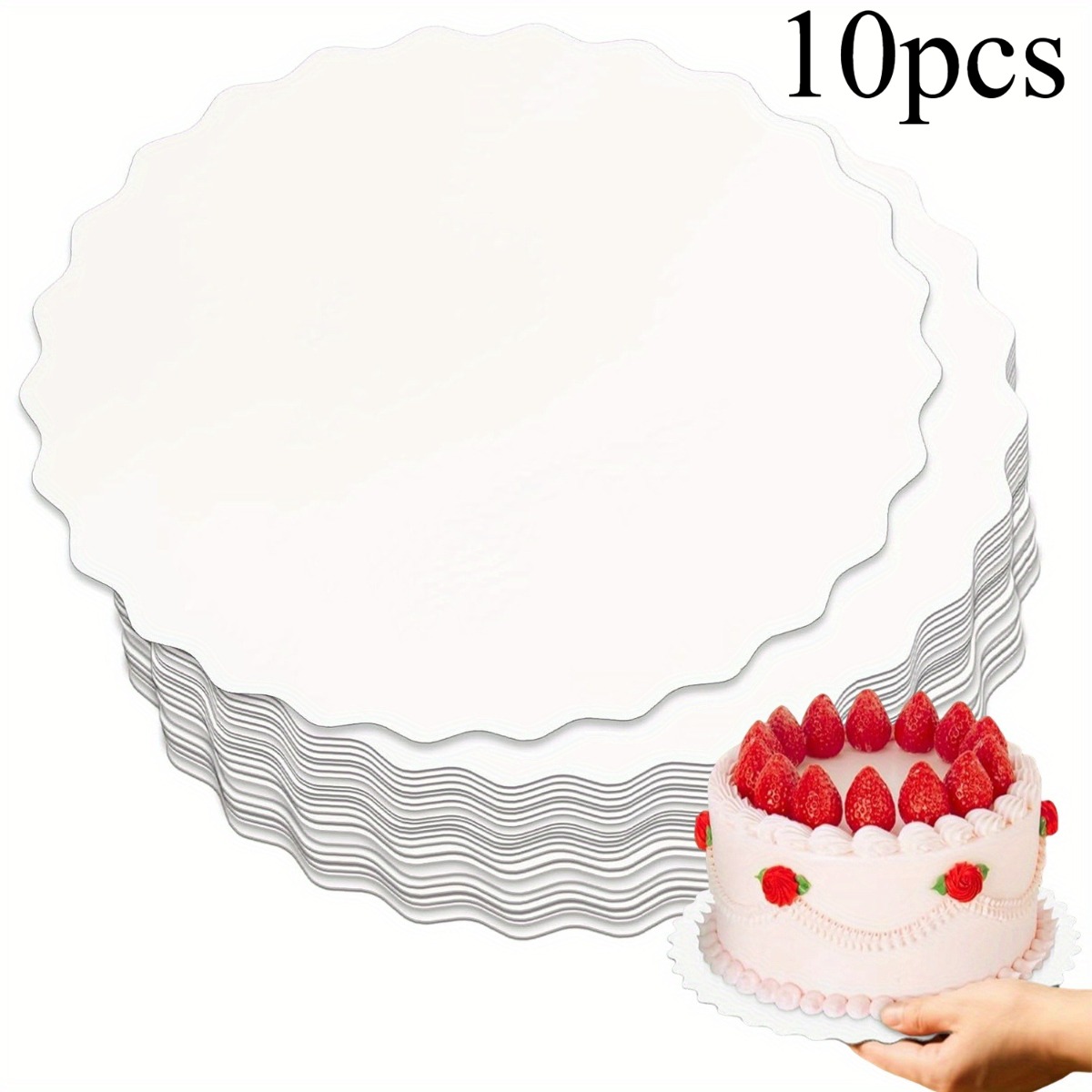 E-shop 10er-Pack 10 Stück 8 Zoll Weiße Runde Kuchenunterlagen mit Wellenrand - Fettfest, geeignet für Hochzeits- Geburtstagskuchen, Pizza, Desserts,