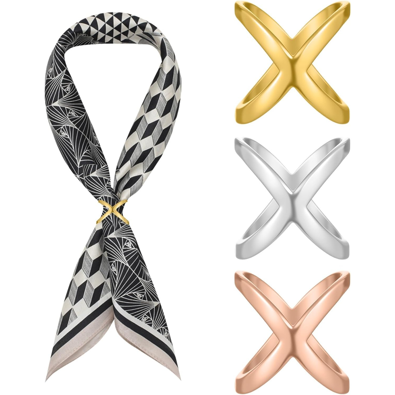 TEMU Set Of 3 Women's Scarf Clips, Golden/silvery Metal Scarf Clasp, Suitable For Scarves, Shawls, T-shirts, Etc.- Perfect Christmas Gift