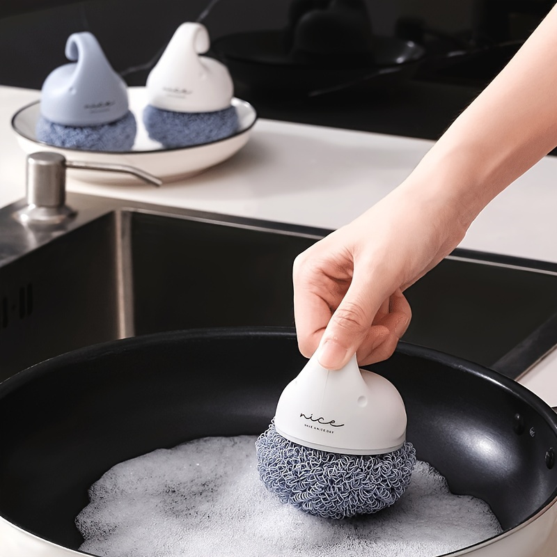 short handle polyester cleaning ball household cleaning brush household kitchen short handle dishwashing brush pot brush unable to remove thread ends details 0