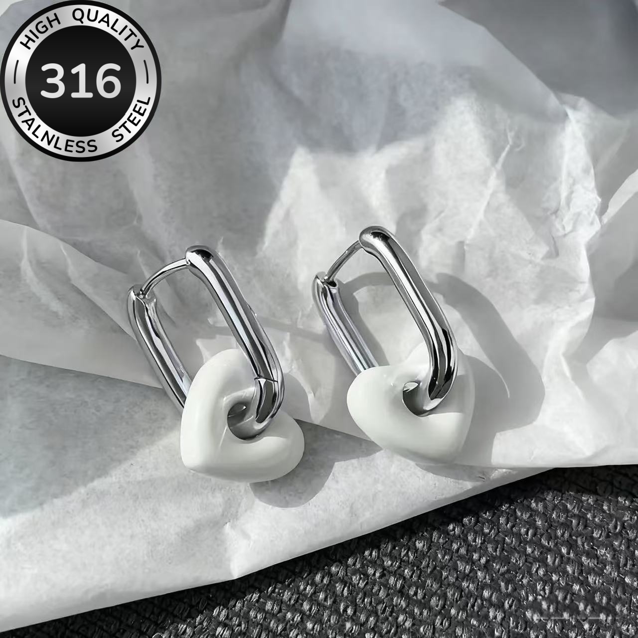 Multi-Color Heart Drop Earrings in Stainless Steel