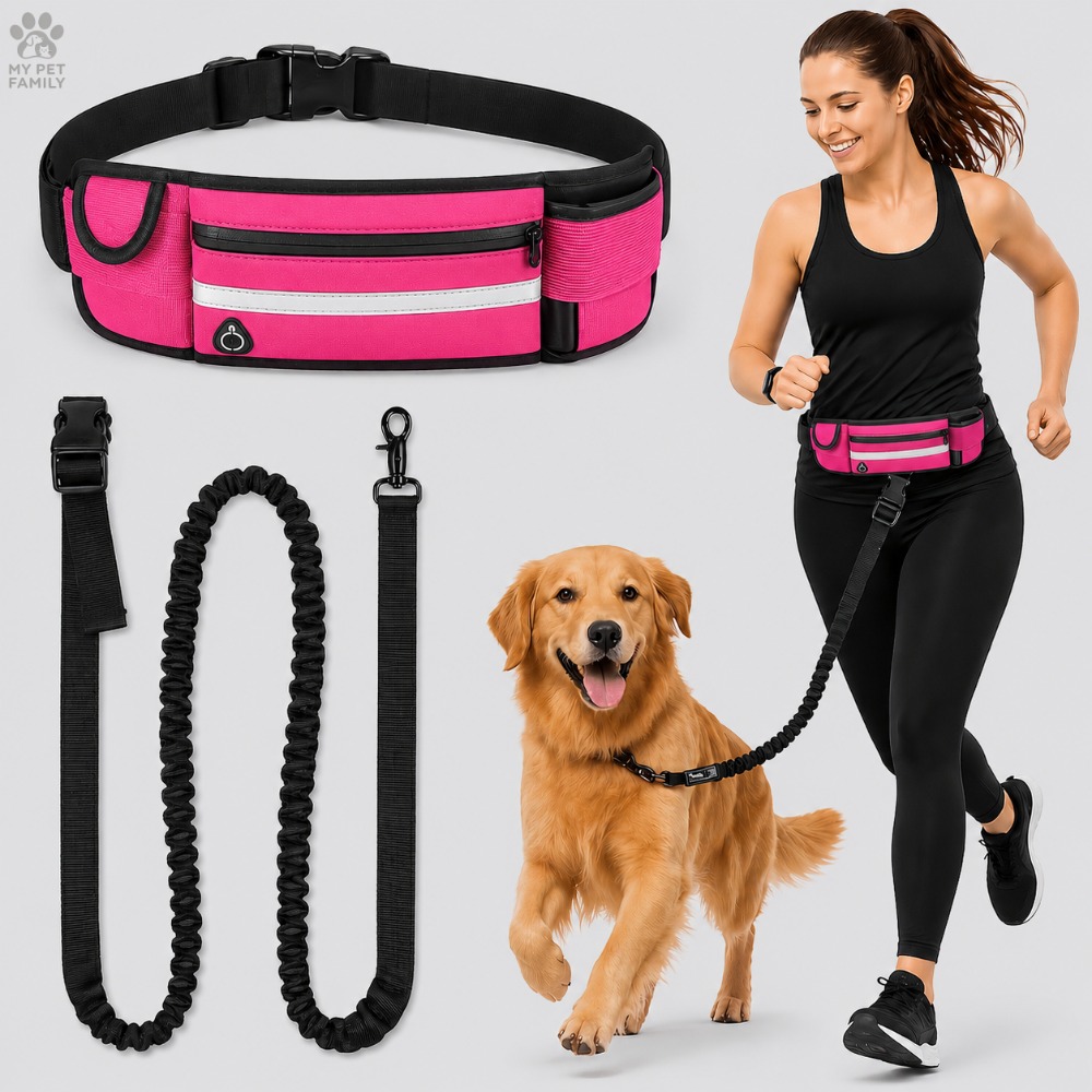 TEMU 2pcs Color-blocking Running Dog Training Leash Set, With Zippered Waist Bag And Rope ( ), Thickened Handle And Durable Elastic Nylon Rope, Ideal