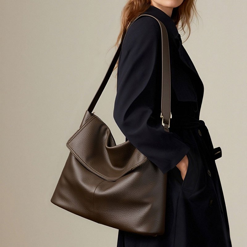 TEMU 's Day Gift: Women's High-quality Genuine Leather Handbag, Large Capacity Commuter Trendy -shoulder Crossbody Bag, Top-grain Cowhide Genuine