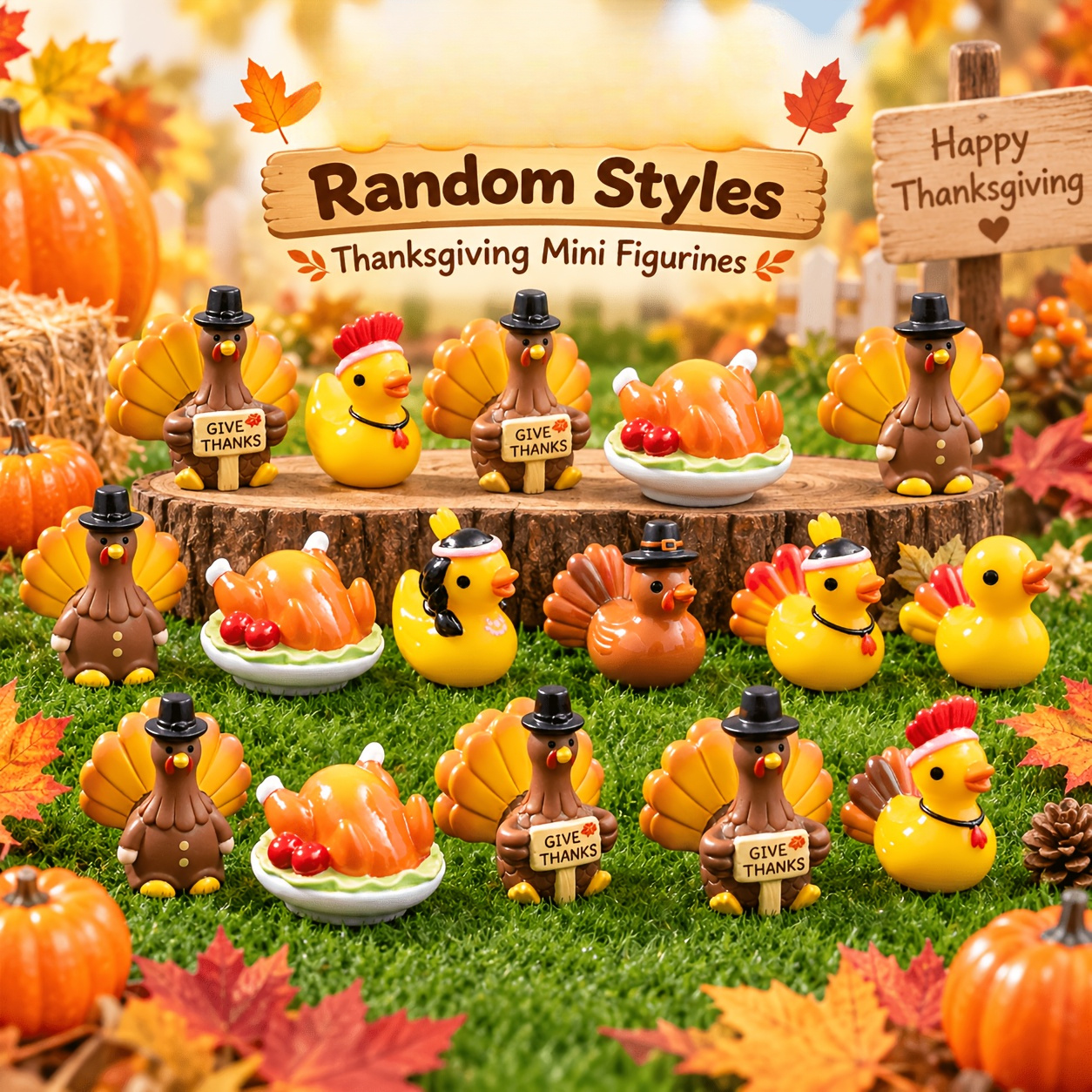 TEMU 16pcs Mini Resin Turkey & Duck Figurines Suitable For Thanksgiving Fall Decor, Cute Turkey And Duck Statues With Random Styles, Miniature