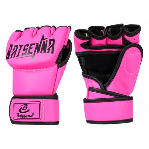 1 pair professional mma half finger boxing gloves heavy duty training gloves with adjustable wrist strap reinforced padding pu for muay thai kickboxing sparring bjj black size 4 7 9 4 inch