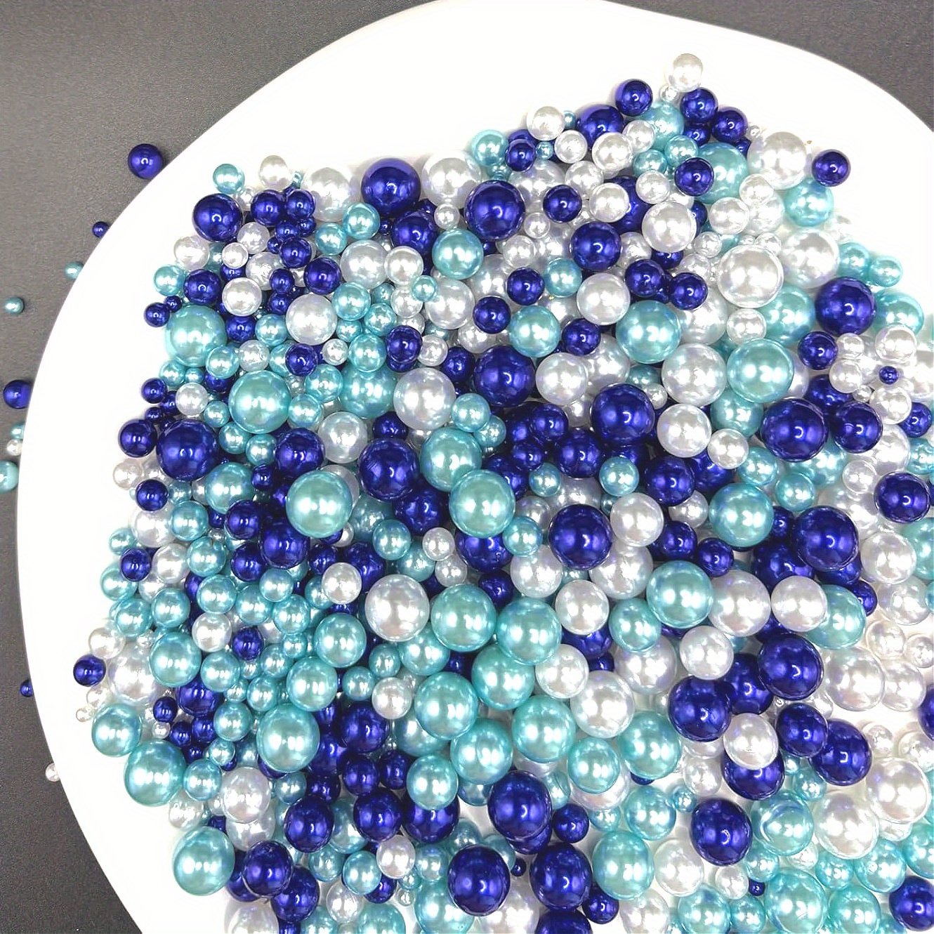 10320pcs White Blue Polished Floating Beads Vase Filler 3-10mm No-Hole  Glossy Pearls for Wedding Birthday Party Centerpieces, DIY Crafts, Jew