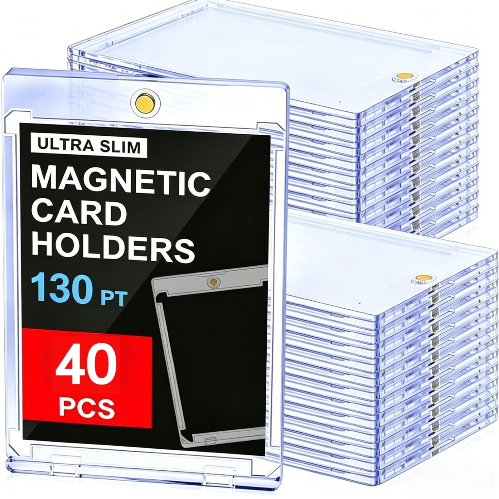 TEMU 40pcs Slim 130pt Magnetic Card Holder Uv Protection Acrylic Display Case Hard Clear Trading Card Protectors For Baseball Football Sports Game
