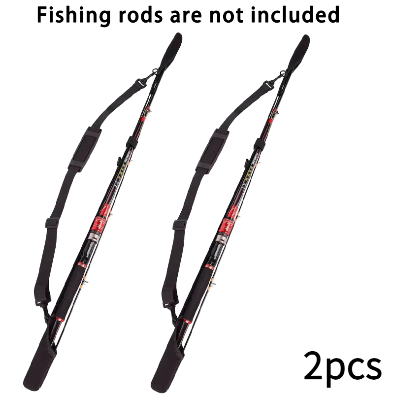 Image of 2pcs Set Adjustable Fishing Rod Straps With Fixing Bands& Portable Fabric Outdoor Fishing Storage Bag, Black- Ideal For