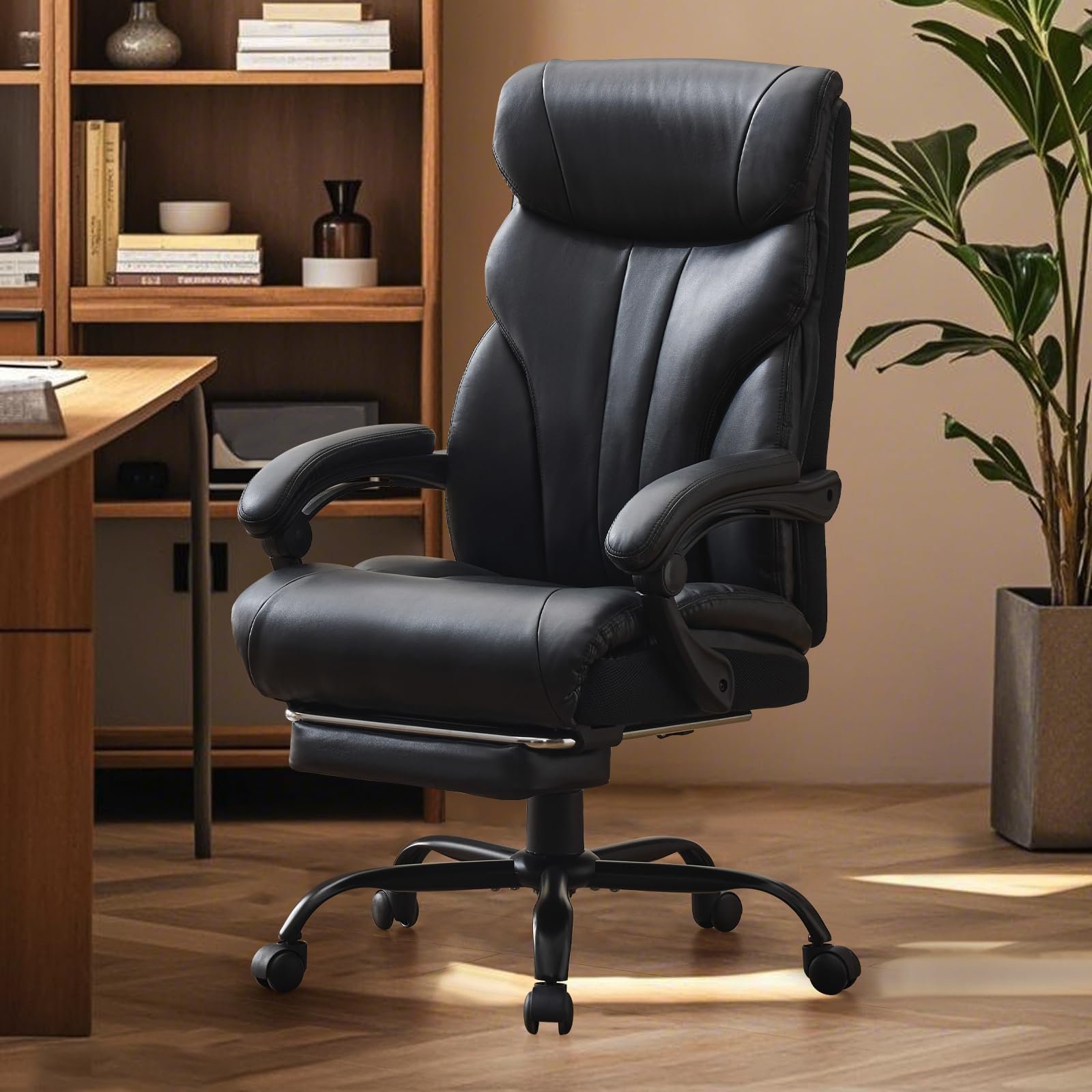 Image of Home Office Chair 500lbs Big Tall Ergonomic High- Chair For Heavy People Adjustable Executive Swivel Seat With Reinforced Frame