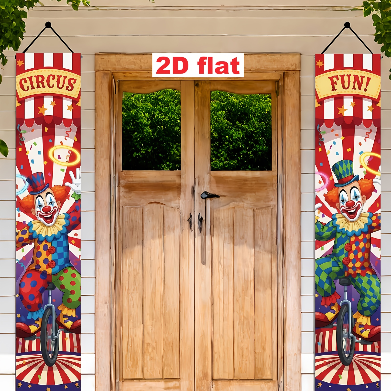 TEMU 2d Flat - 2pcs D Flat, D Flat Banner Party Pennant, Set Of (.*.inches/*), Material, Circus Theme Entry Door Decorative Couplet, Clown, ,