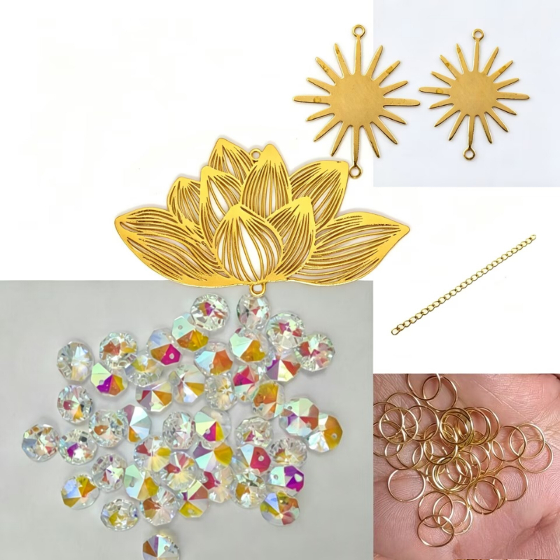 40pcs Golden Hollow Lotus Pendant DIY Crystal Kit