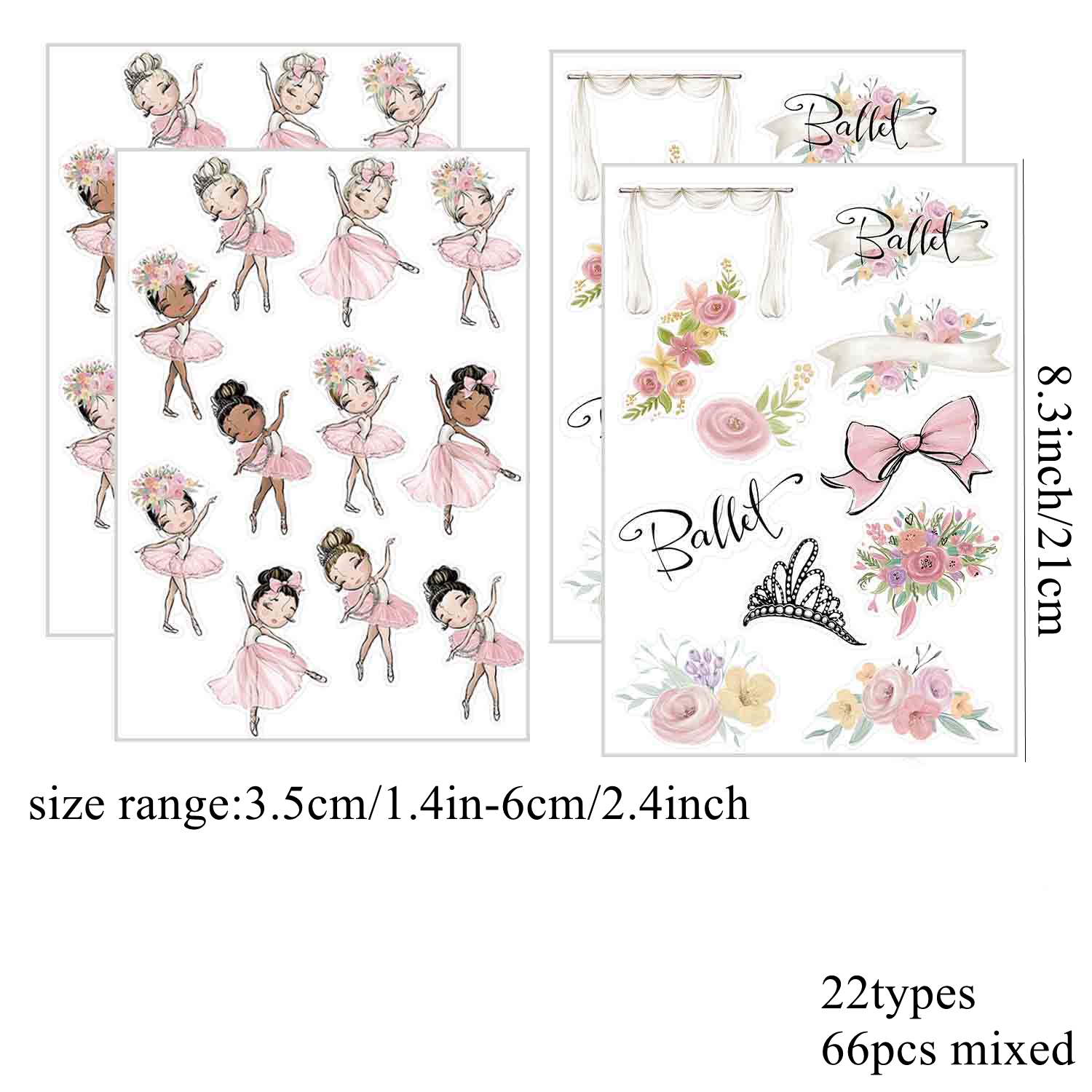 TEMU 66 pegatinas de niñas de ballet para scrapbooking, diarios, planificadores - Calcomanías de bailarina de ballet de forma irregular con poses de