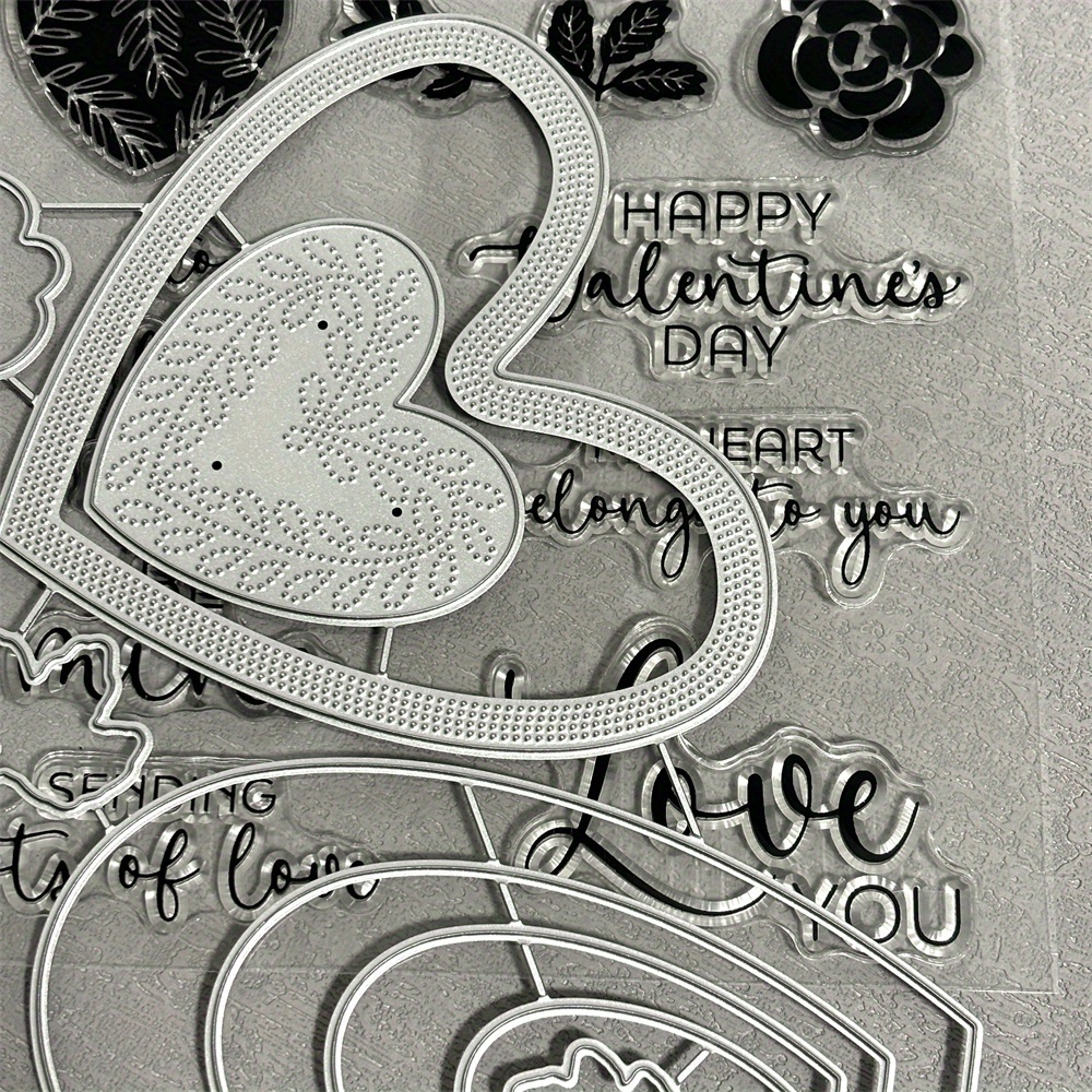 

Valentine's Day Clear Stamp And Metal Cutting Dies Sets For Diy Scrapbooking Photo Album Decorative