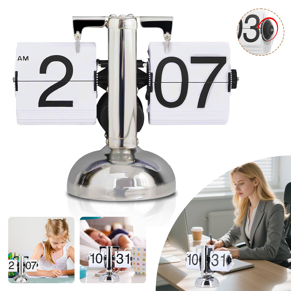 E-shop Klassische Flip-Uhr, vintage Tischuhr, digitale Auto-Rotation, mechanisch betriebene Schreibtischuhr, für Zuhause, Büro und Raumdekoration