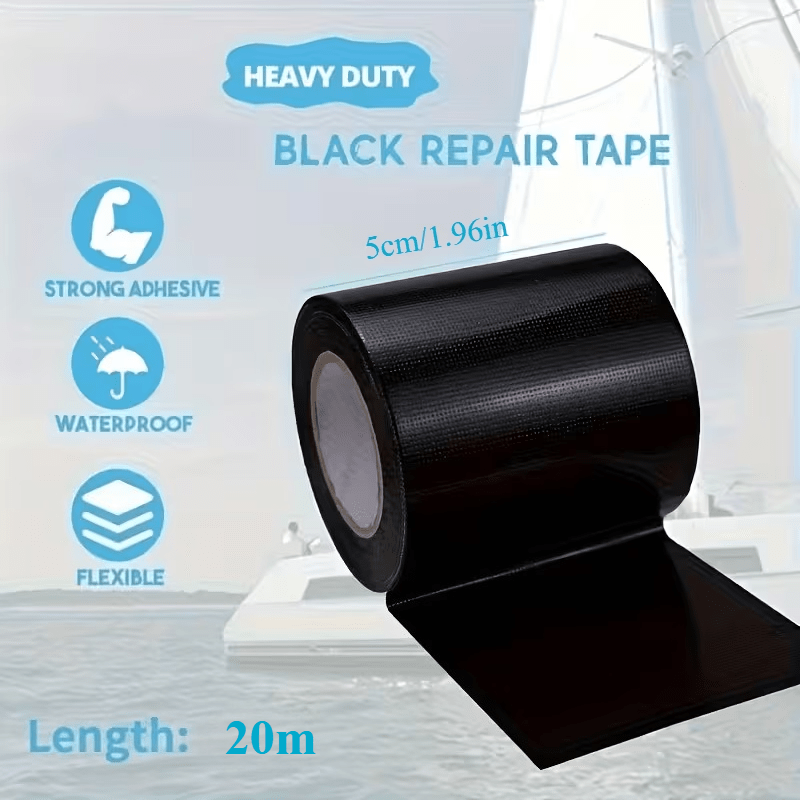 TEMU 1 Roll Of 20.0m Tape - Self-adhesive, Waterproof, Heavy-duty Vinyl Polyester High-quality Black Fabric Tape, Suitable For Repairing Tears And Uv