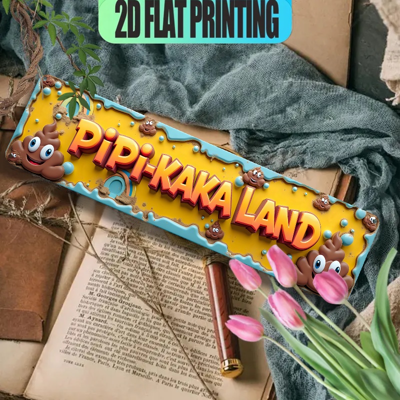E-shop 2D Flach, Vintage "Pipi - Kaka Land" Willkommensschild - 4x16 Zoll Metall Wanddekoration geeignet für Weihnachten & das ganze Jahr - Niedliche