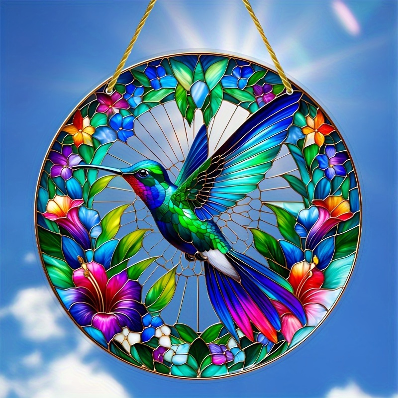 hummingbird suncatcher 8 inch colorful glass window hanging vibrant animal themed decoration   home and garden housewarming gift made from high quality materials suitable for elegant decor on   occasions