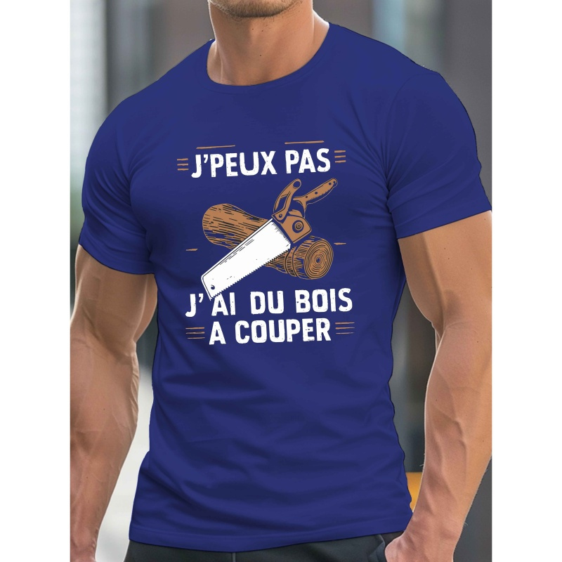 

T-shirt à manches courtes pour homme avec un col rond et un imprimé de coupe de bois, pour un look décontracté et confortable.