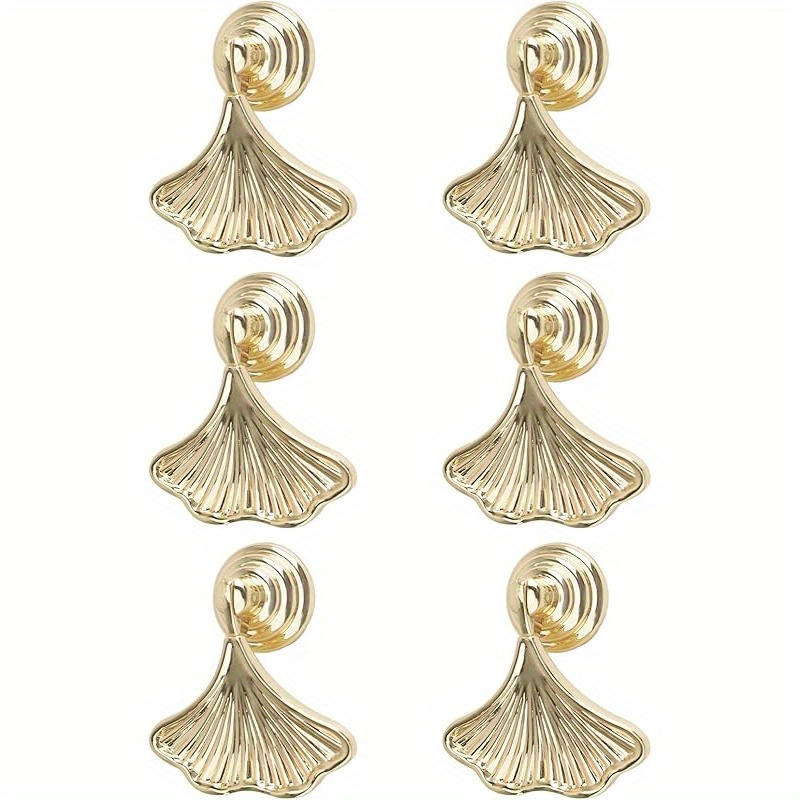 6pcs Elegant Golden Ginkgo Leaf Knob Handles - Metal, Single Hole Shell Design Pulls For Wardrobes, Cupboards & Closets