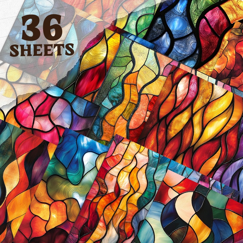 TEMU A Collection Of 36 Sheets Featuring Abstract Designs In Stained Glass, Perfect For Use In Scrapbooking, As Decorative Backgrounds, In Junk