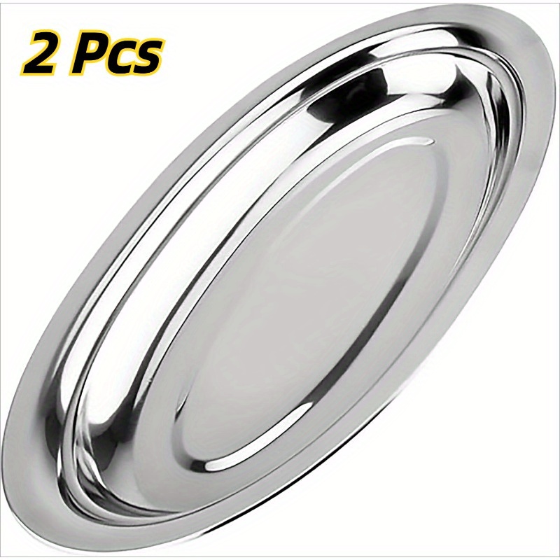 

2pcs 304 Stainless Steel Oval Platter, Heavy Duty Large Platter Serving Tray Fish Plate For Steaming Fish Dessert Meat Sushi, Silvery