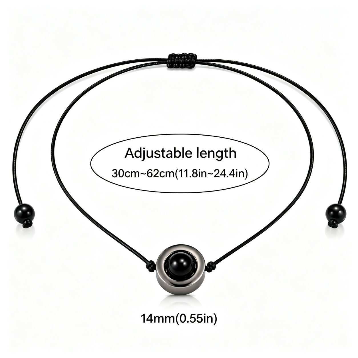 2pc Natural Obsidian Jewelry Set, Adjustable Necklace & Bead Bracelet