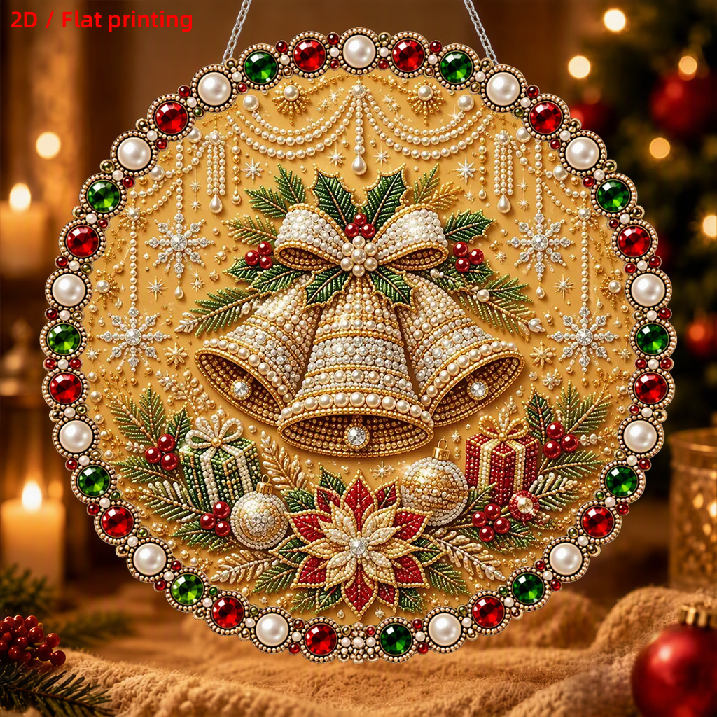 TEMU 2d Flat - 2d/flat Printing New Christmas Pearl Diamond Pendant, Christmas Decorative Pendant Acrylic Pearl Diamond Inlay With Gingerbread Man
