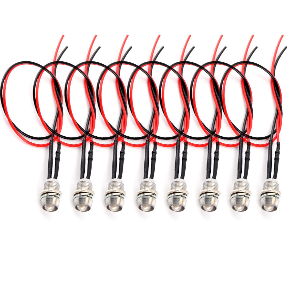 TEMU 8pcs 8mm Led Indicator Lights 12v Universal Embedded Diode Dashboard Indicator Panel Lamp Bulb Socket Light Suitable For Cars, Trucks, Boats, Rc