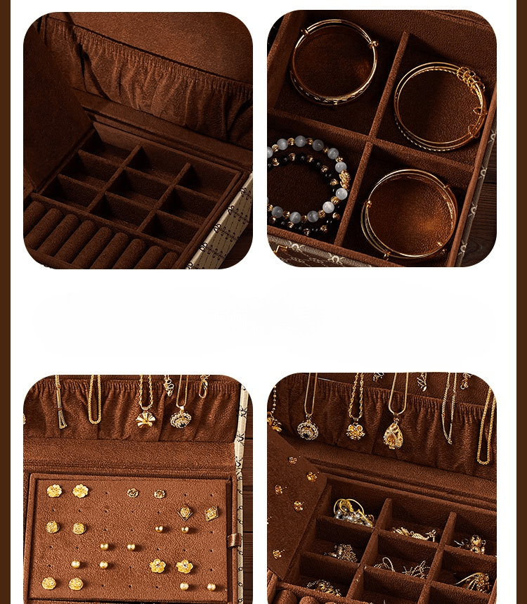 classic jewelry box with lock 4 season multi layer rectangular desktop organizer for earrings necklaces rings watches versatile accessory storage case   release jewelry boxes Product details 9