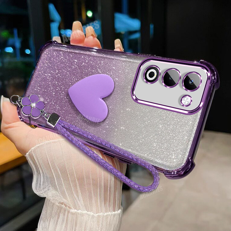 TEMU Phone Case - Acanries Candy Woven Wrist Strap Lanyard Adorable 3d With Glitter Gradient Shockproof Soft Phone Case For Oppo A5 5g 2025/ For Oppo
