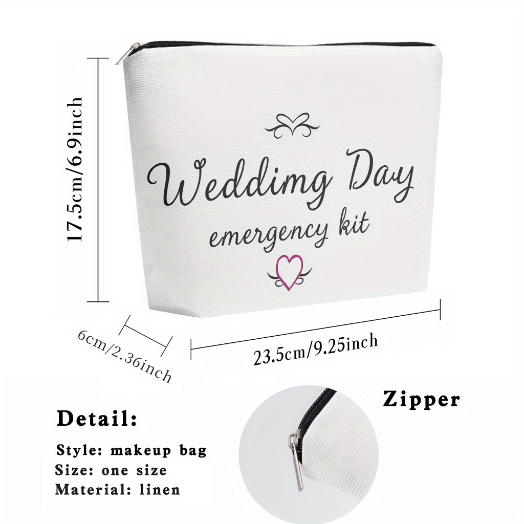 Image of A Makeup Bag, A Women's Linen Emergency Kit For The Wedding Day, A Lightweight Travel For Cosmetics Pouch With A Zipper, A Stylish Storage Bag For Cosmetics, Stationery, And Travel Essentials