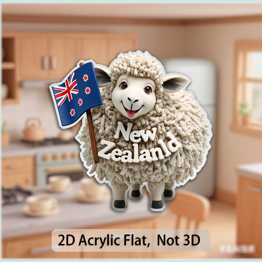 TEMU New Zealand Lamb Plush Magnet With Flag - Adorable Suitable For Christmas & New Year Gifts, Base For Fridge Decor, Decoration For , Travelers,