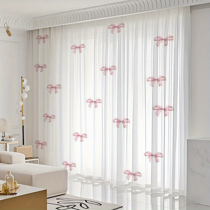 TEMU Set mit 2 hellrosa Schleifen-gedruckten, transparenten Vorhängen, die ein süßes und warmes romantisches Gefühl vermitteln, geeignet für Balkon-