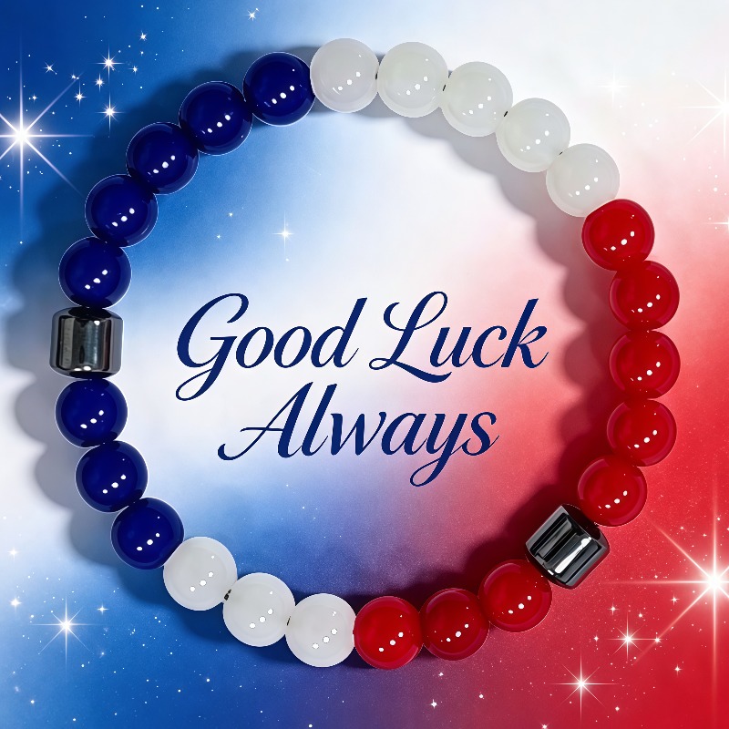 TEMU Bracciale con perline rosse, blu e bianche per abbigliamento casual