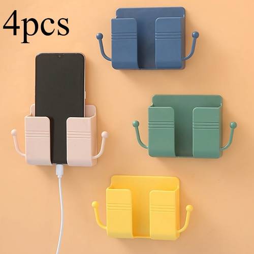 4pcs set of multifunctional wall hooks bedside hangers wall mounted phone storage shelves fiber