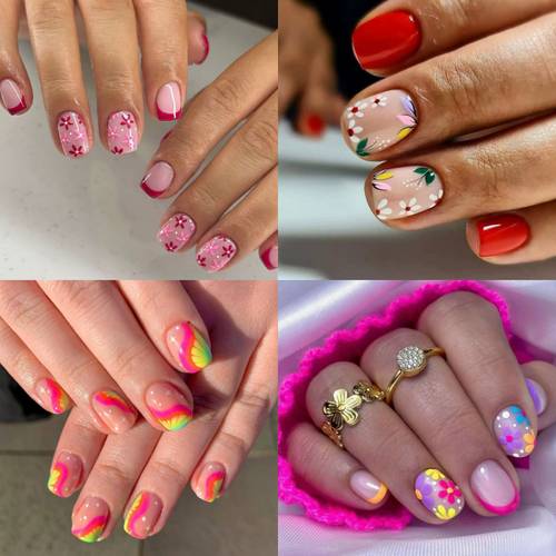 96pcs 4pcs short and vibrant colored nail patches with floral patterns spring summer and women