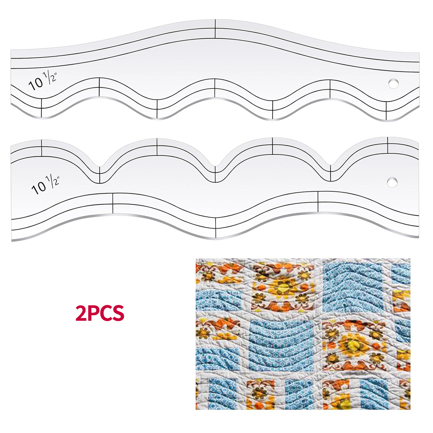 TEMU 2pcs Quilting Template Set, Wavy Acrylic Quilting Ruler, Suitable For Machine Quilting And Craft Sewing