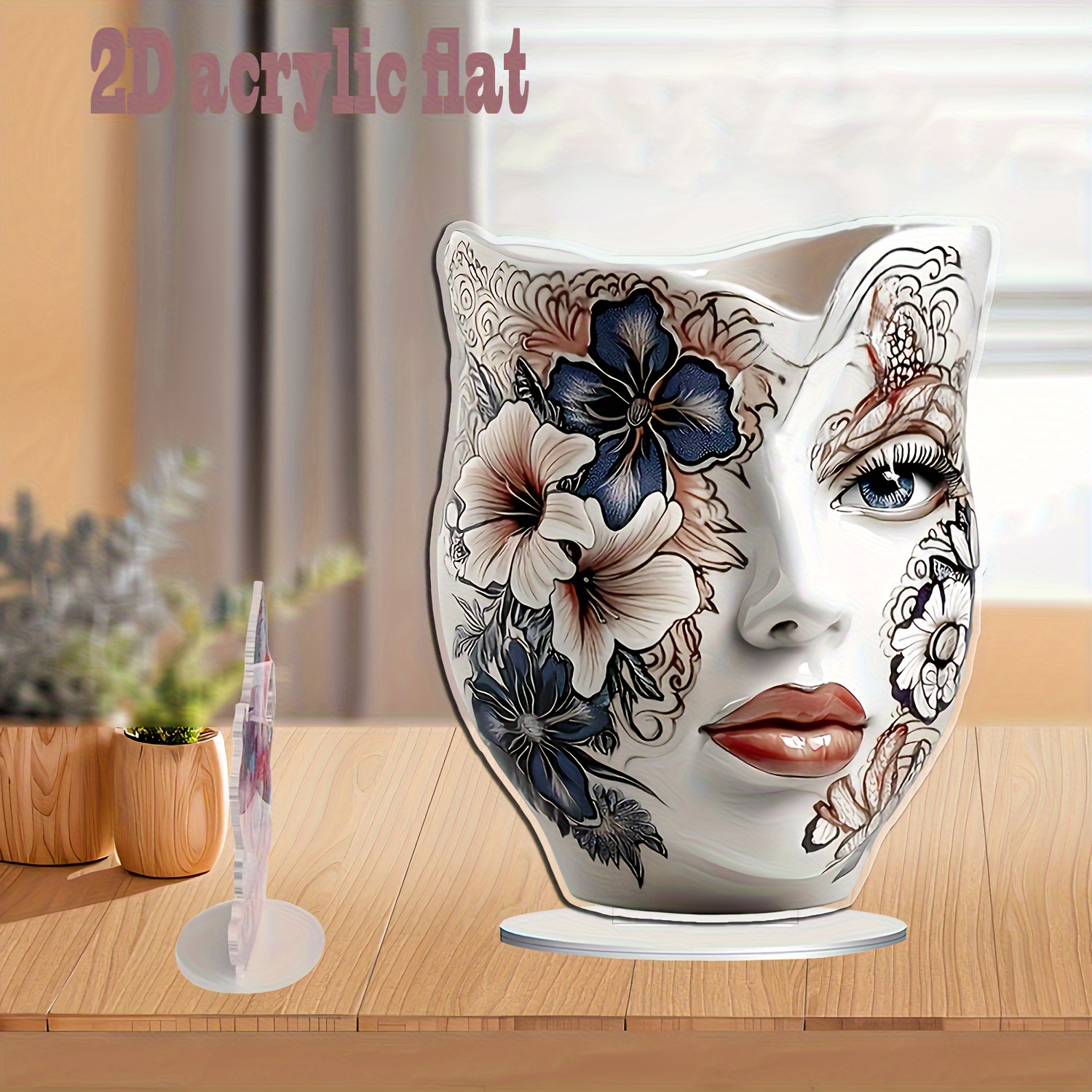 TEMU 2d Flat, Bohemian Retro Floral Tabletop Decor - Irregular-shaped Acrylic Wall & Shelf Ornament Suitable For Home, Office, Gift For Mother's Day,