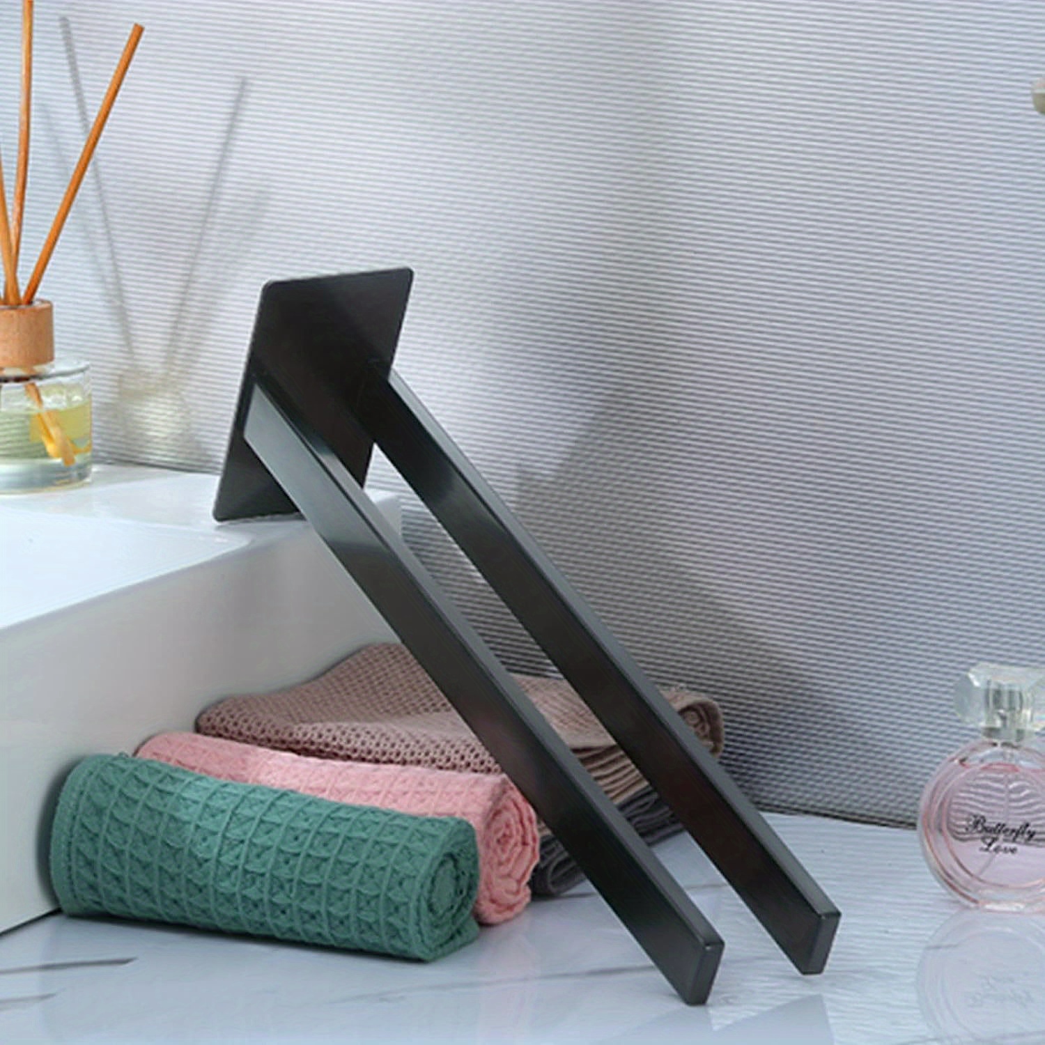 1pc Double-arm Towel Bar - Wall-mounted Space- Design, 304 Stainless Steel & Carbon Steel, Traditional Style Bathroom Organizer For Towels, No Electricity Needed, Towel Racks