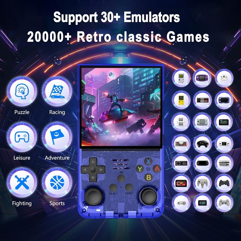 r36s with 8.89cm ips screen, 128gb storage, 21000+ , system, 3500mah battery & wireless charging - portable pocket video player for retro gaming Product details 2