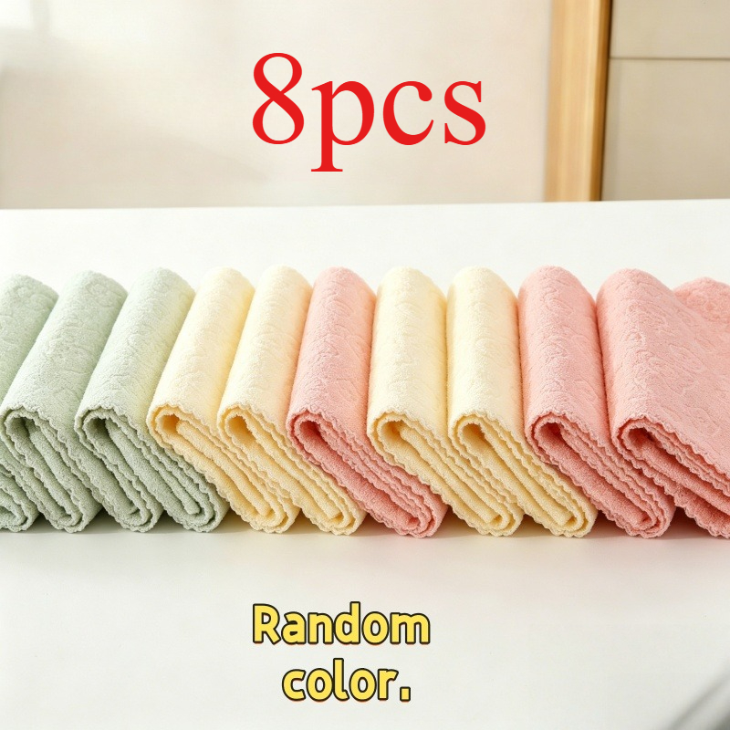TEMU 8pcs Random Color Cute Washable Cleaning Cloths - Reusable Quick-dry Microfiber Towels For Kitchen, Bathroom, Glass, And Various Surfaces; Home