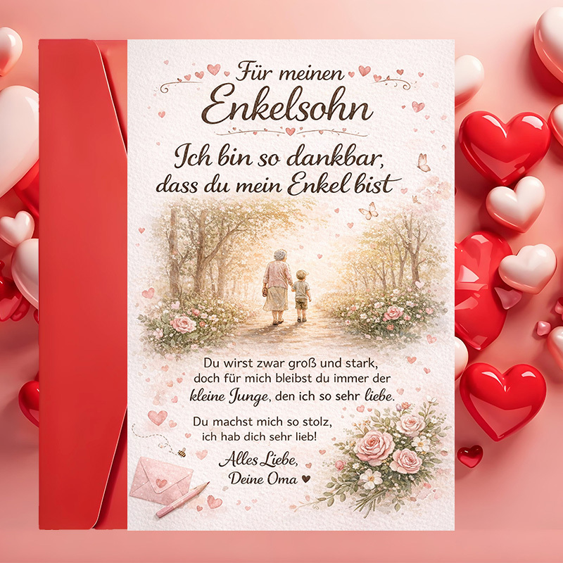 E-shop 1 Grußkarte + 1 Umschlag, Oma an Enkel, Grußkarte mit herzlicher Botschaft, für Geburtstage, Feiertage oder besondere , um Liebe Wertschätzung
